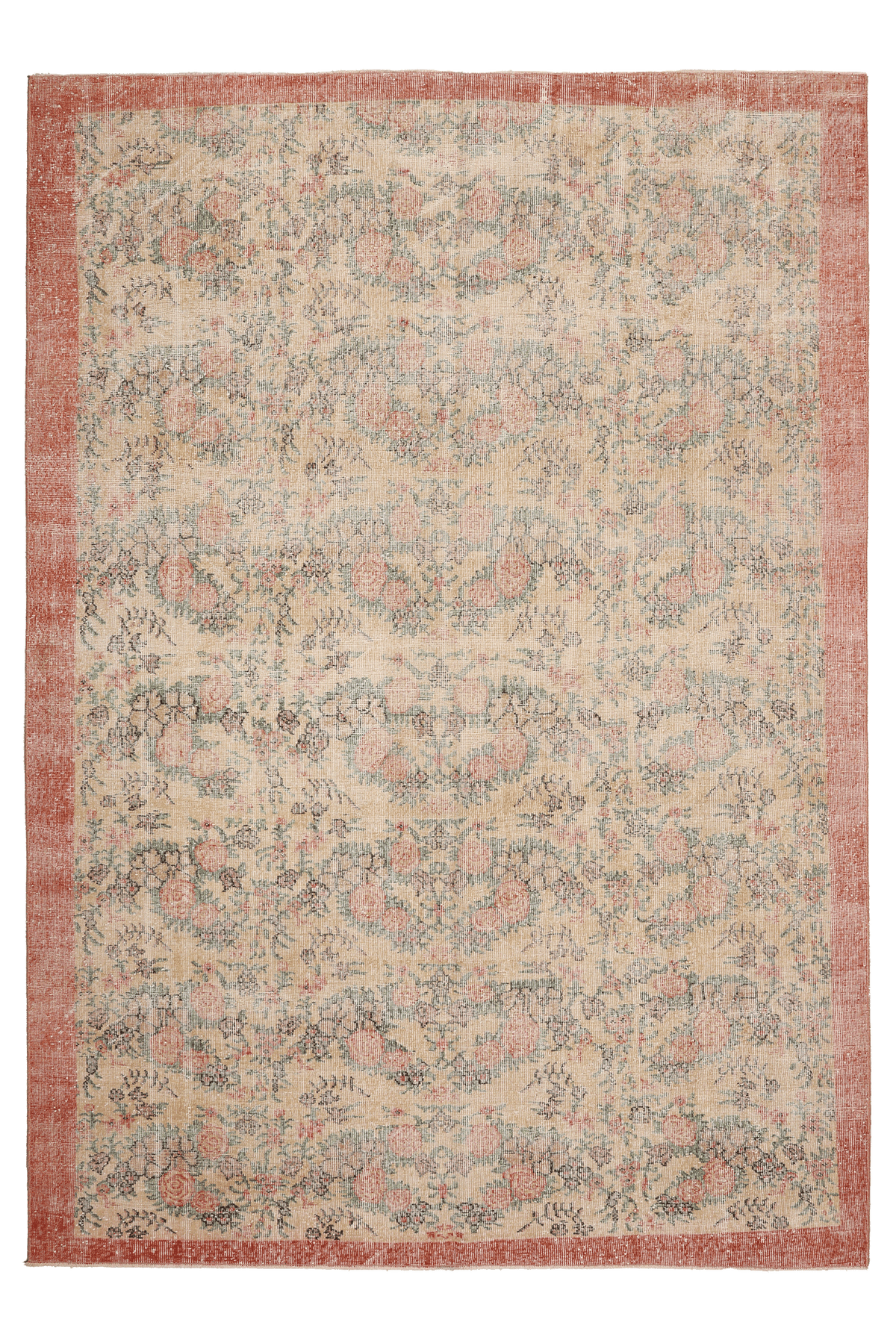Vintage Isparta Turkish Area Rug 7x10 ft — Beige & Orange Floral