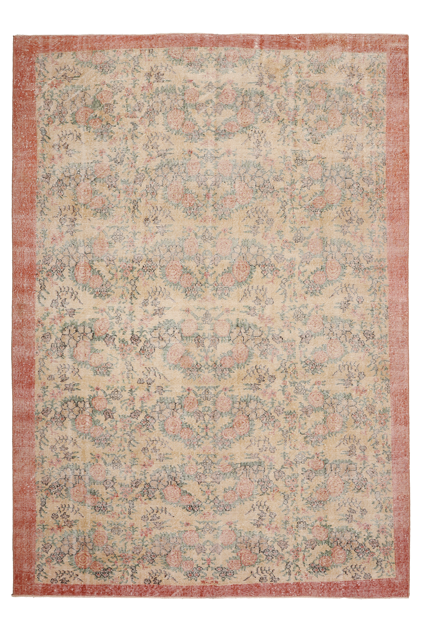 Vintage Isparta Turkish Area Rug 7x10 ft — Beige & Orange Floral