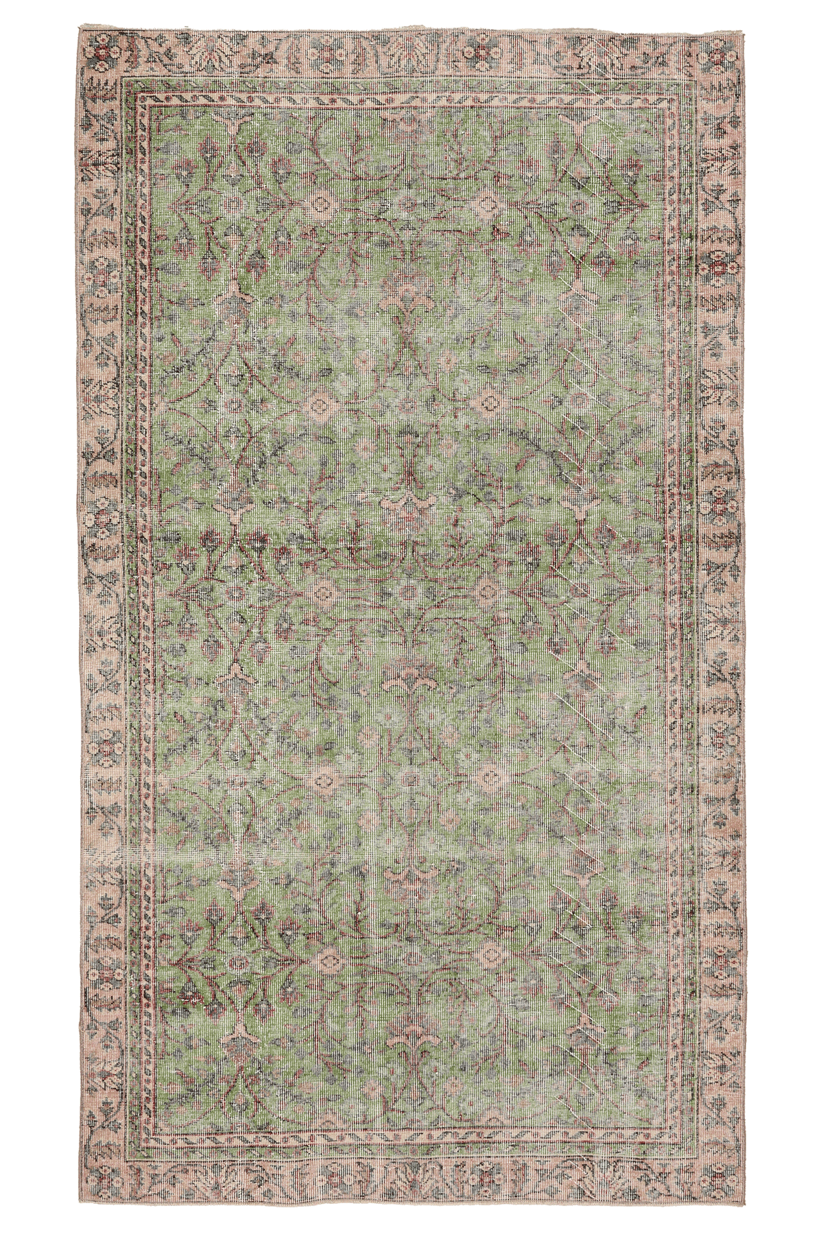 Vintage Isparta Turkish Area Rug 5x8 ft — Green Floral