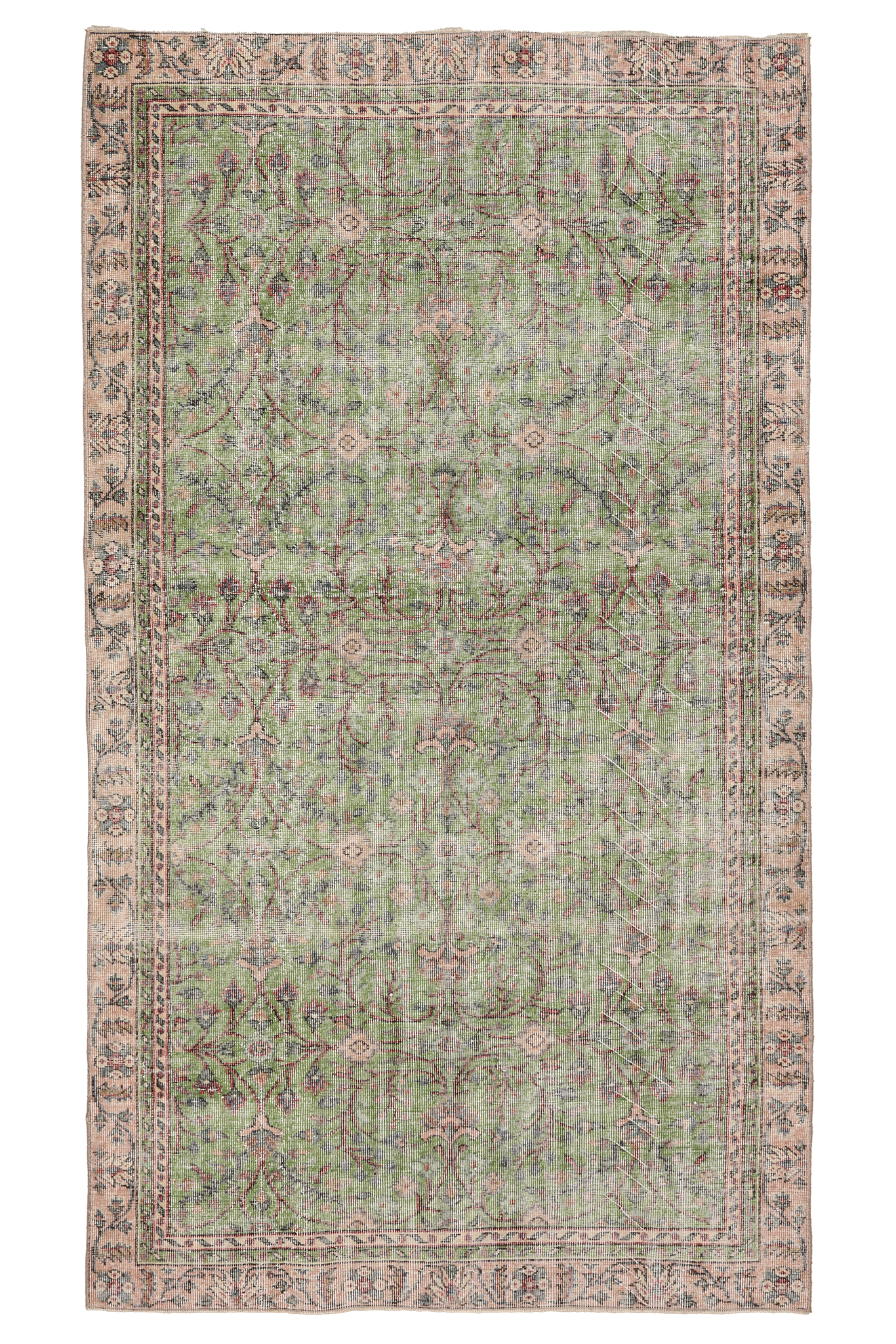 Vintage Isparta Turkish Area Rug 5x8 ft — Green Floral