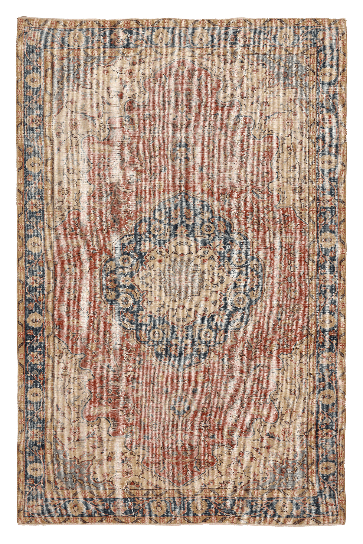 Vintage Isparta Turkish Area Rug 6x9 ft — Red Floral (No. 39969)