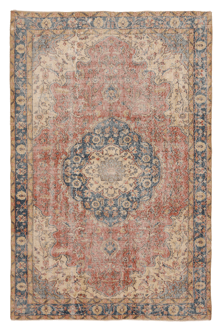 Vintage Isparta Turkish Area Rug 6x9 ft — Red Floral (No. 39969)
