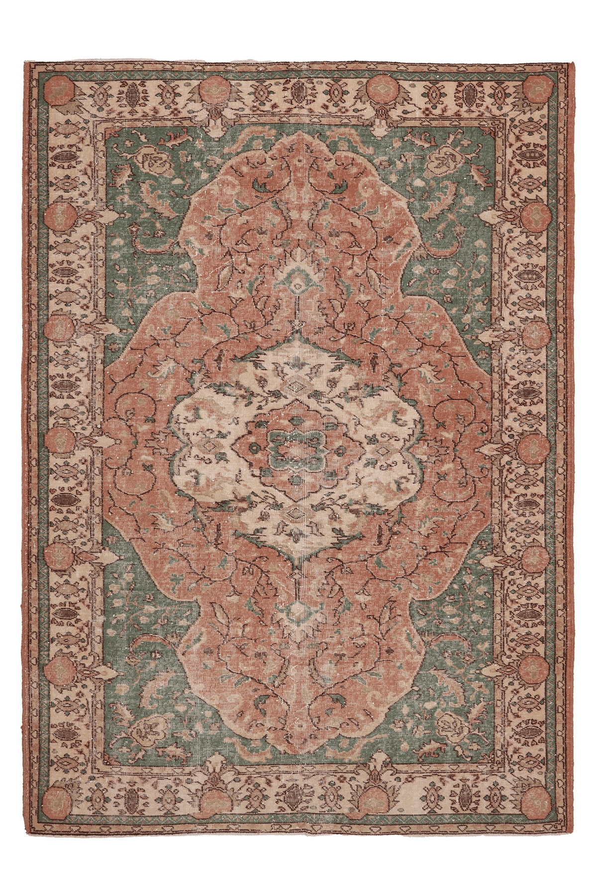 Vintage Isparta Turkish Area Rug 6x9 ft — Red & Green Floral (No. 39977)