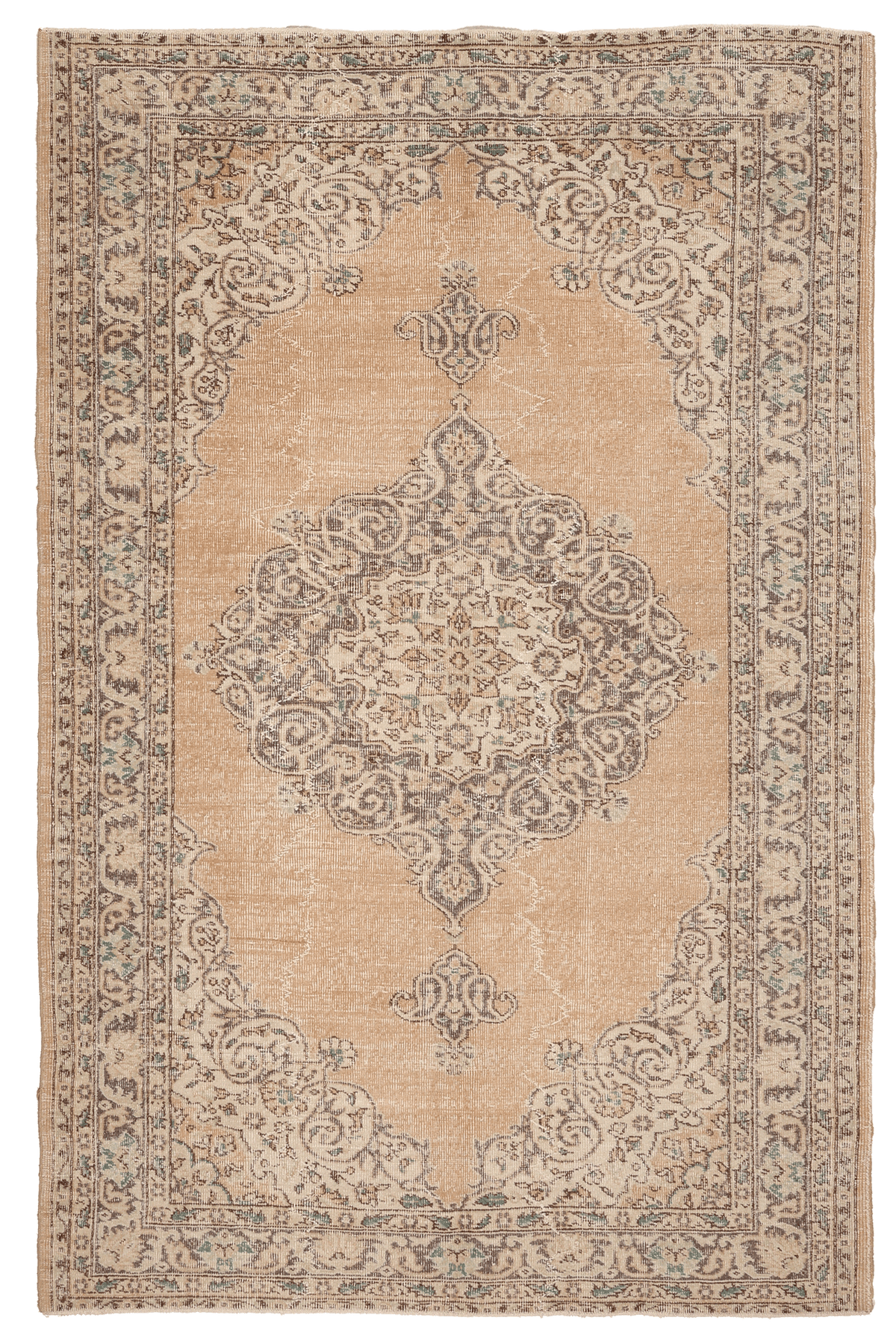 Vintage Isparta Turkish Area Rug 5x8 ft — Beige Floral (No. 39979)