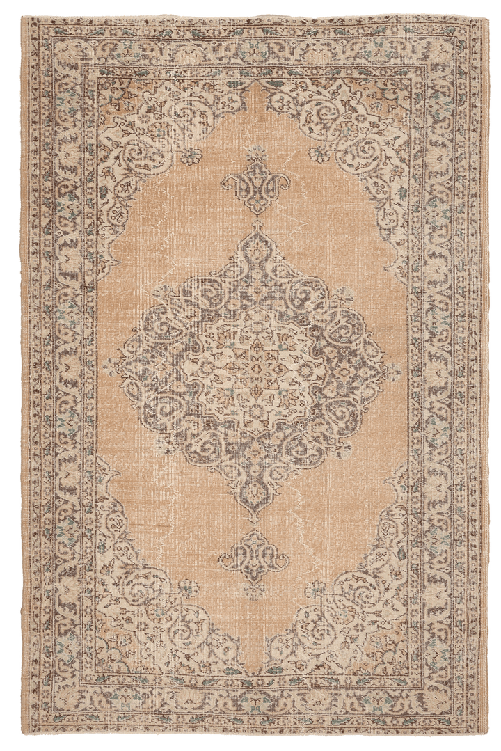 Vintage Isparta Turkish Area Rug 5x8 ft — Beige Floral (No. 39979)