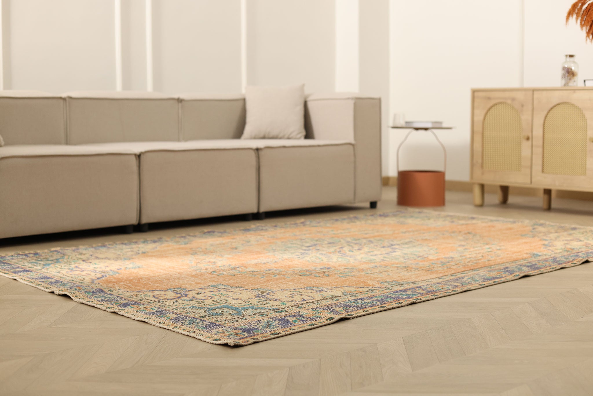 Vintage Manisa Turkish Area Rug 5x9 ft — Orange Floral