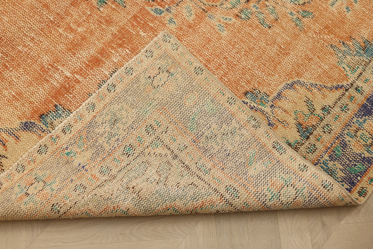 Vintage Manisa Turkish Area Rug 5x9 ft — Orange Floral