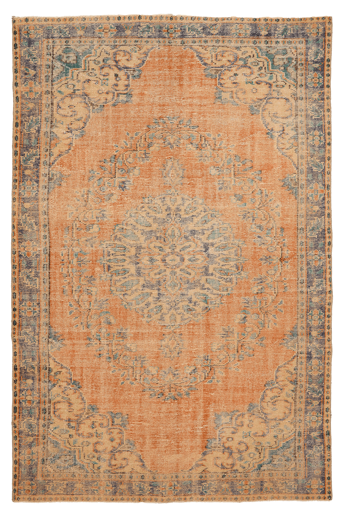 Vintage Manisa Turkish Area Rug 5x9 ft — Orange Floral