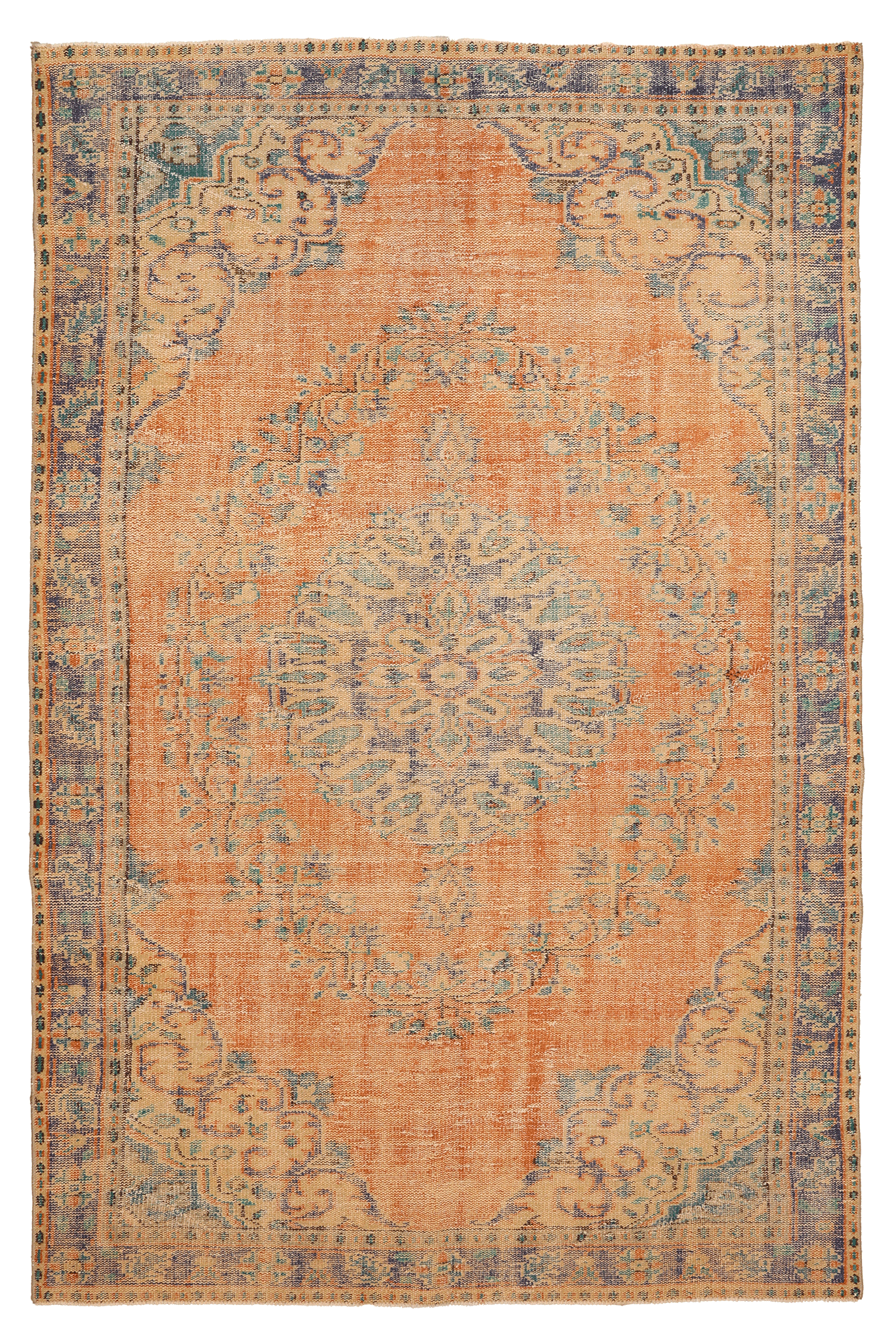 Vintage Manisa Turkish Area Rug 5x9 ft — Orange Floral