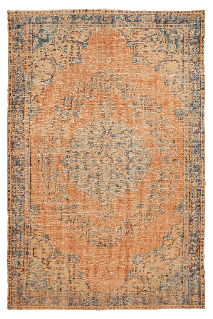 Vintage Manisa Turkish Area Rug 5x9 ft — Orange Floral