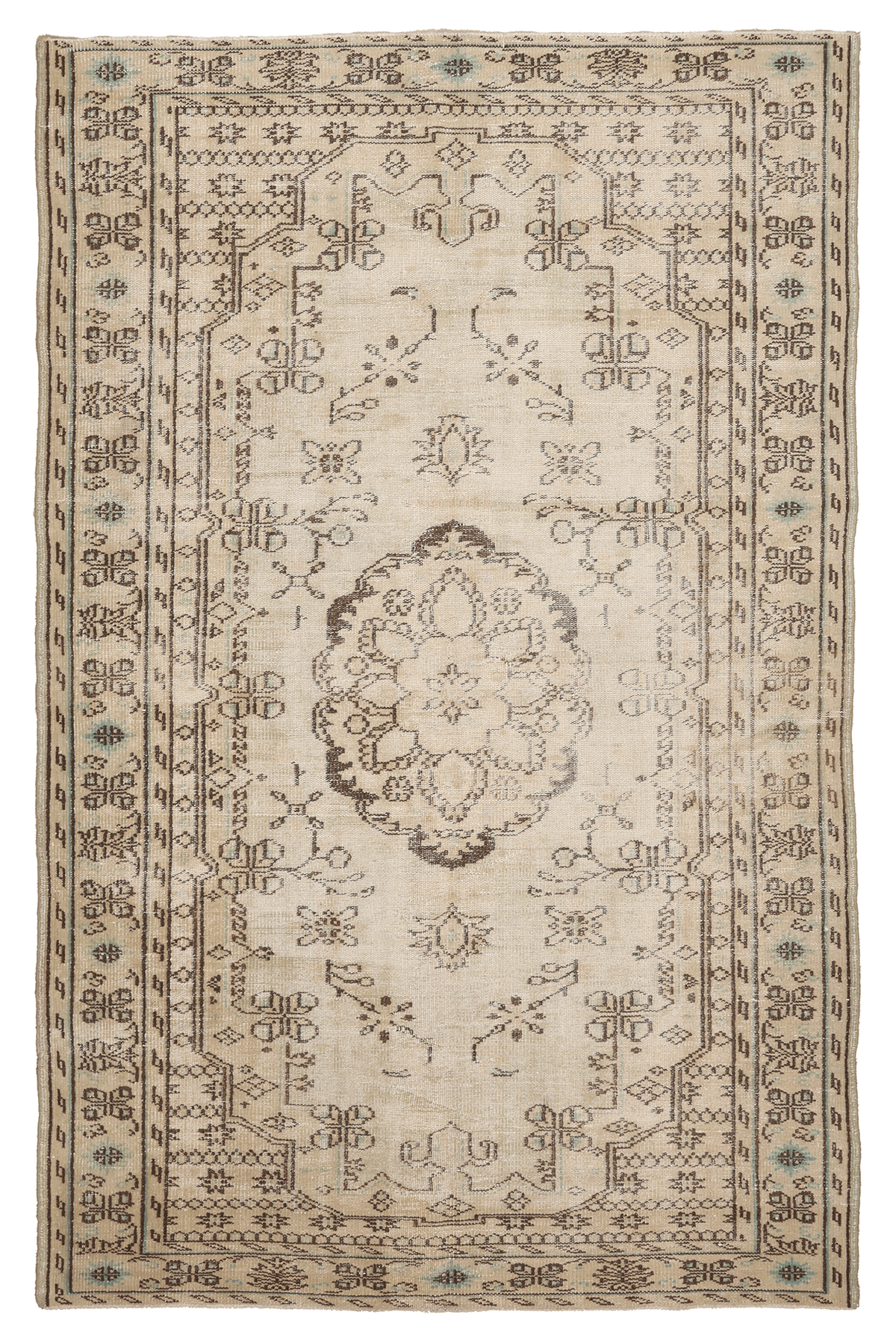 Vintage Manisa Turkish Area Rug 5x9 ft — Beige Floral (No. 39981)