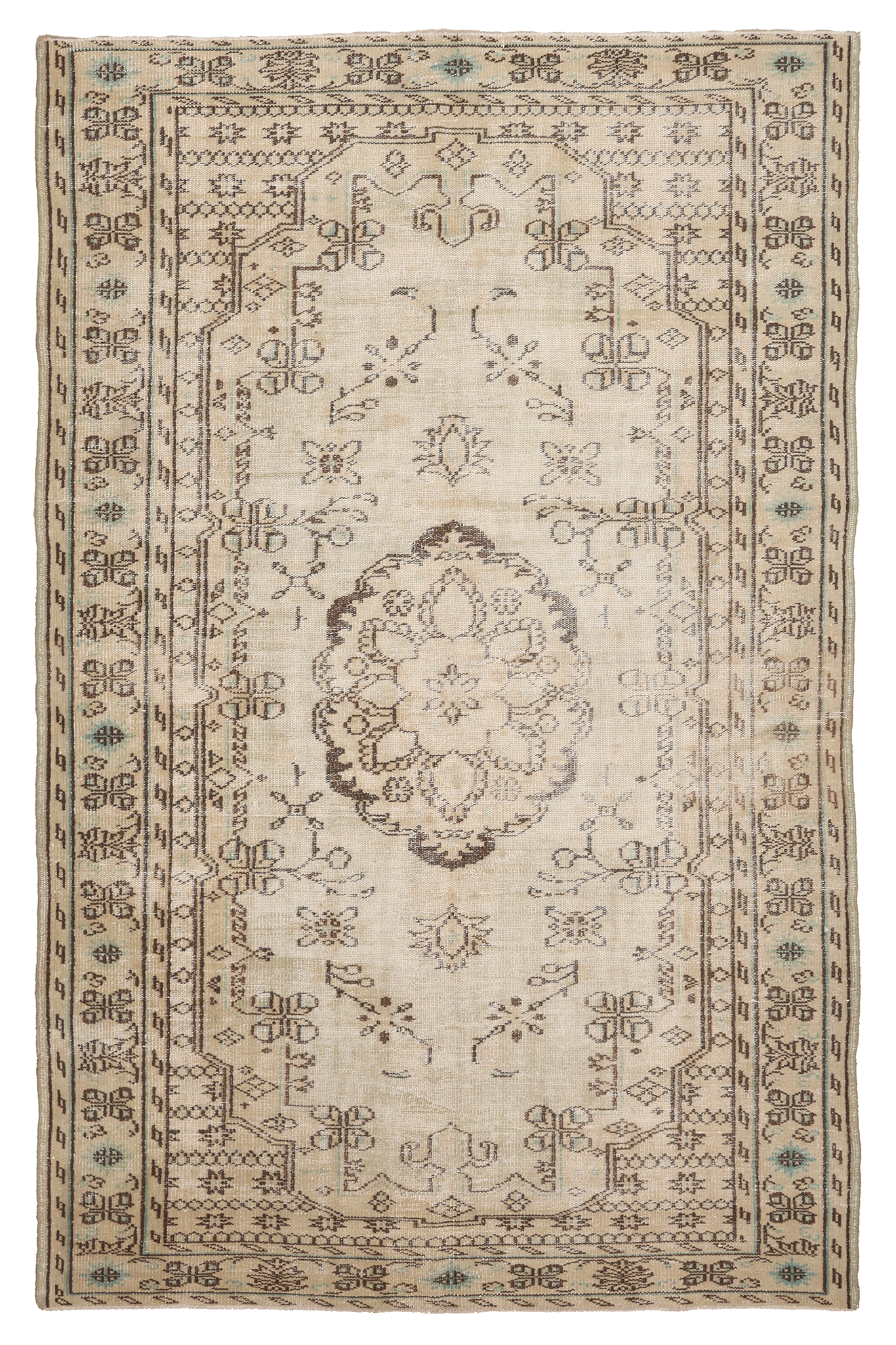 Vintage Manisa Turkish Area Rug 5x9 ft — Beige Floral (No. 39981)
