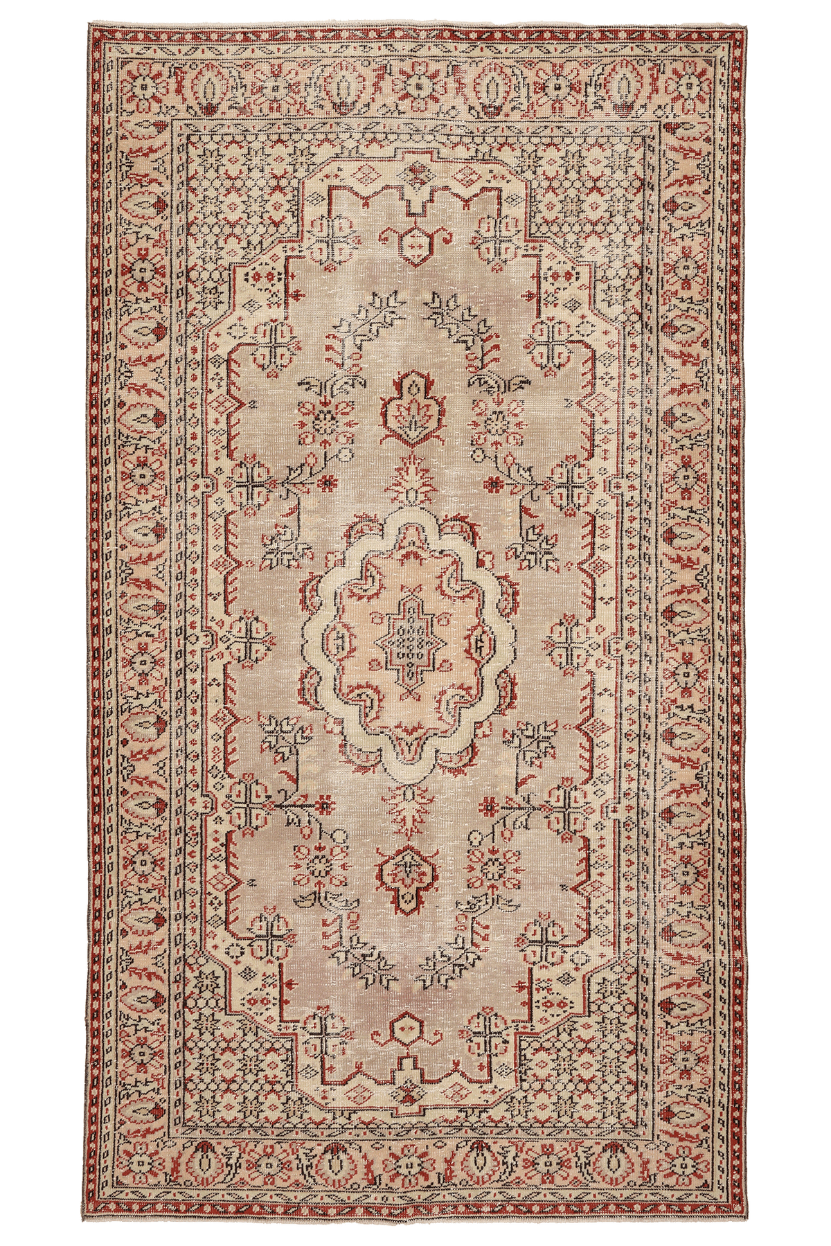 Vintage Isparta Turkish Area Rug 5x10 ft — Beige & Red Floral