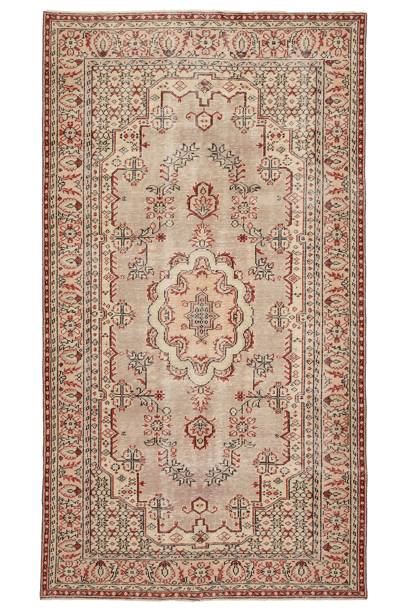 Vintage Isparta Turkish Area Rug 5x10 ft — Beige & Red Floral