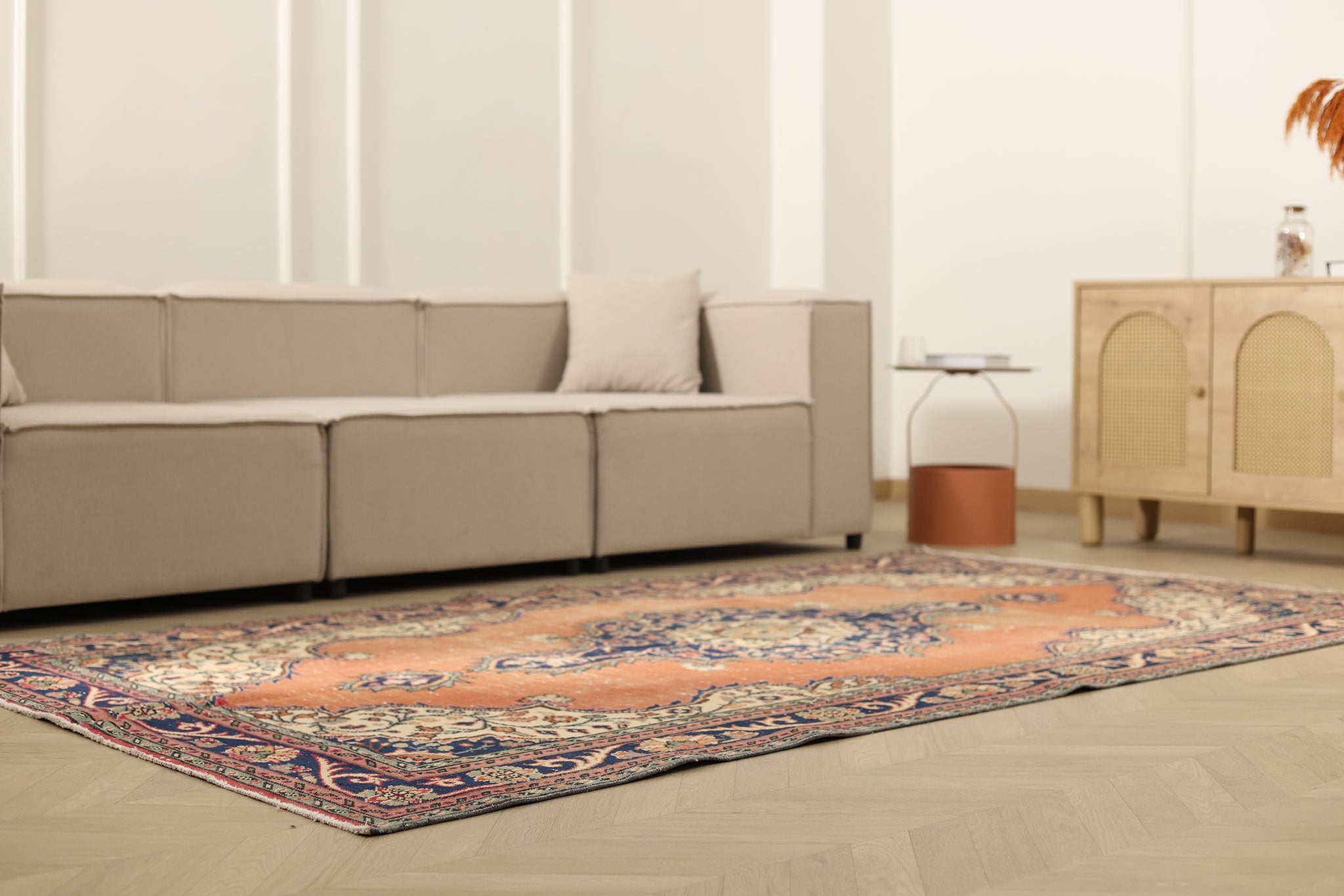 Vintage Isparta Turkish Area Rug 5x9 ft — Orange Floral (No. 39984)