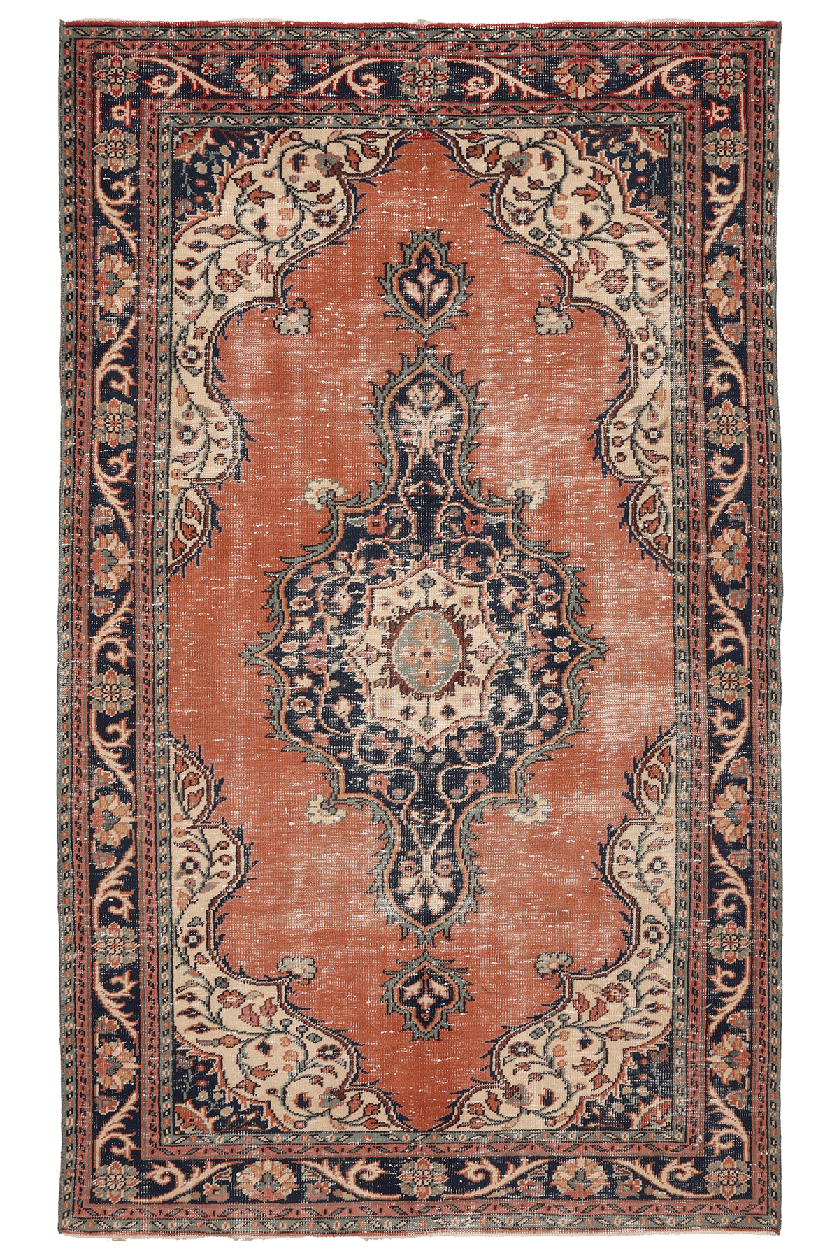 Vintage Isparta Turkish Area Rug 5x9 ft — Orange Floral (No. 39984)