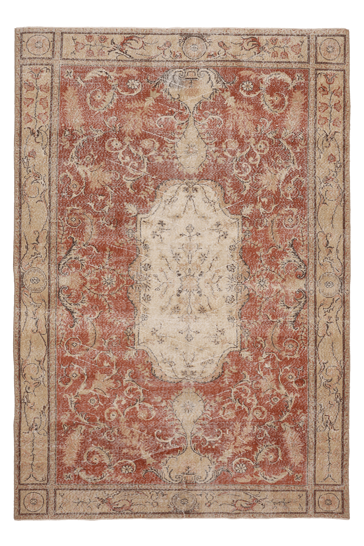 Vintage Isparta Turkish Area Rug 6x10 ft — Red & Beige Floral (No. 39986)