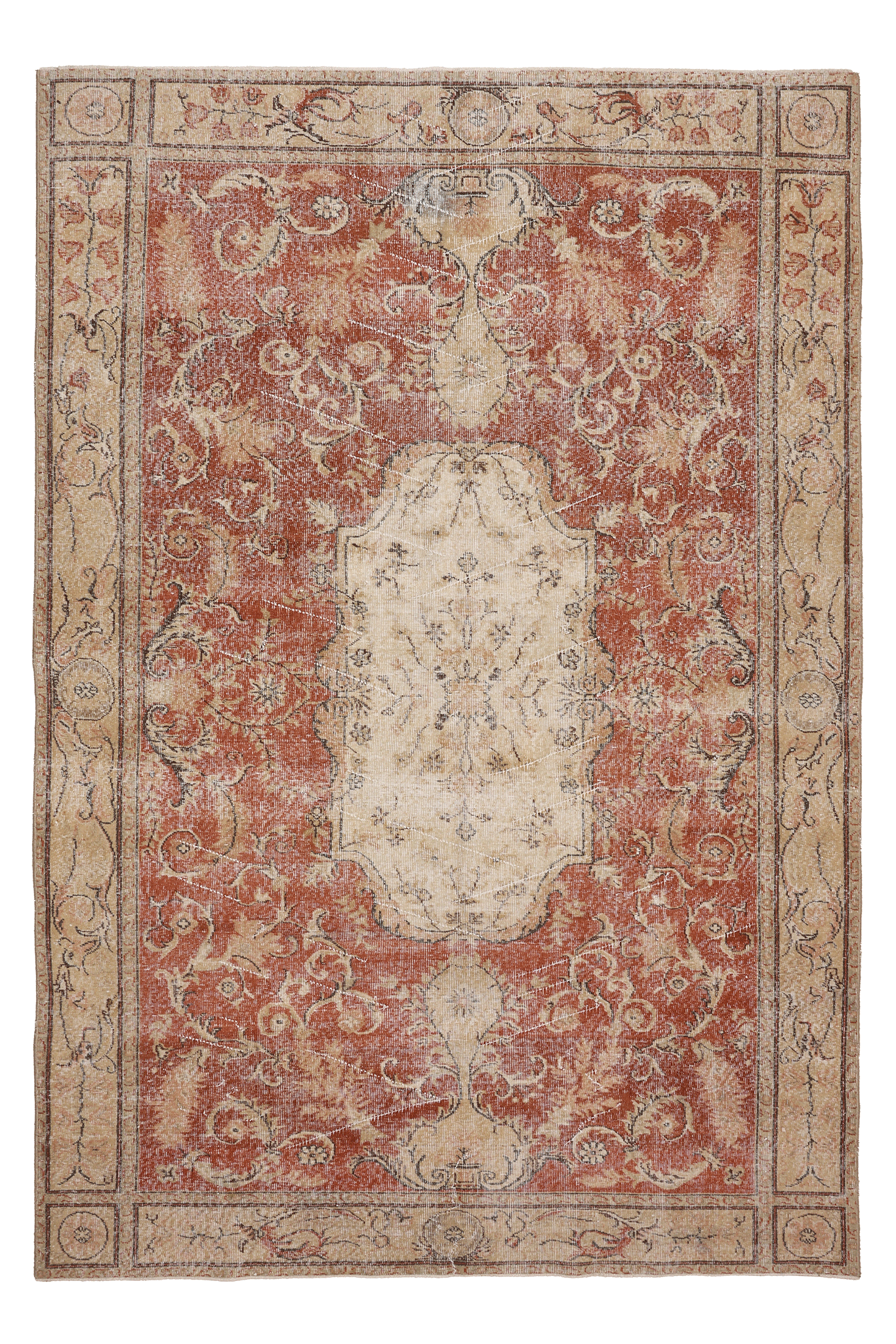 Vintage Isparta Turkish Area Rug 6x10 ft — Red & Beige Floral (No. 39986)