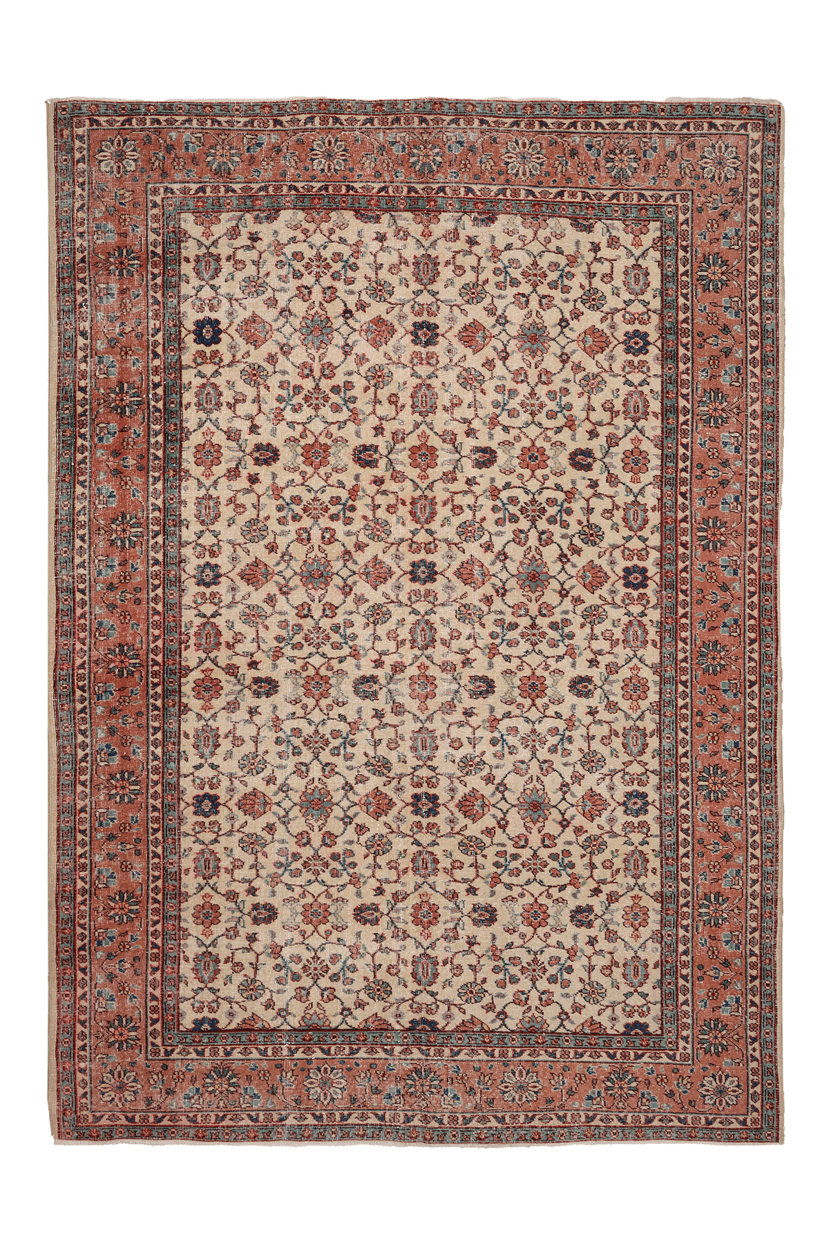 Vintage Isparta Turkish Area Rug 6x9 ft — Beige & Pink Floral