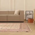 Vintage Isparta Turkish Area Rug 6x9 ft — Beige & Pink Floral