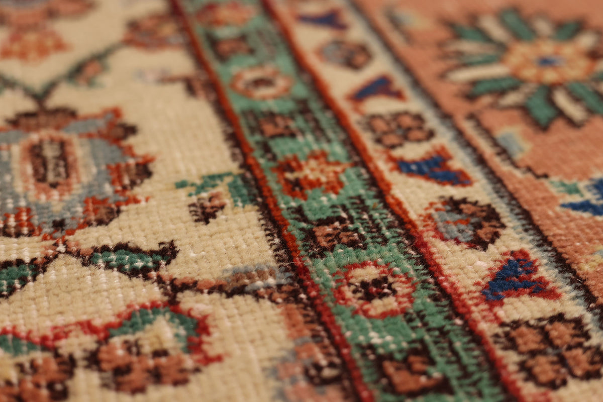 Vintage Isparta Turkish Area Rug 6x9 ft — Beige & Pink Floral