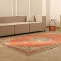 Vintage Isparta Turkish Area Rug 6x9 ft — Orange & Gray Floral (No. 39993)
