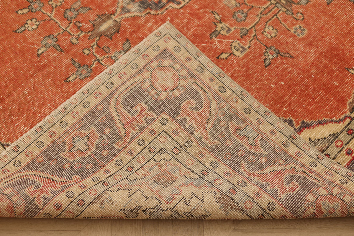 Vintage Isparta Turkish Area Rug 6x9 ft — Orange & Gray Floral (No. 39993)