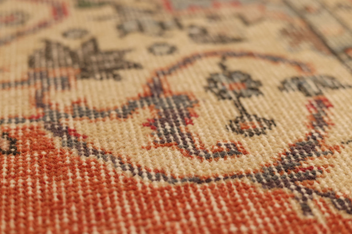 Vintage Isparta Turkish Area Rug 6x9 ft — Orange & Gray Floral (No. 39993)