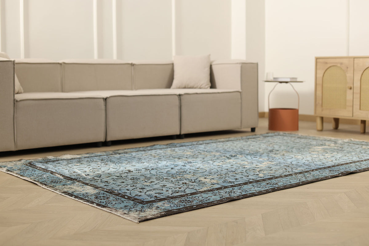 Vintage Isparta Turkish Area Rug 5x9 ft — Blue Overdyed (No. 40012)