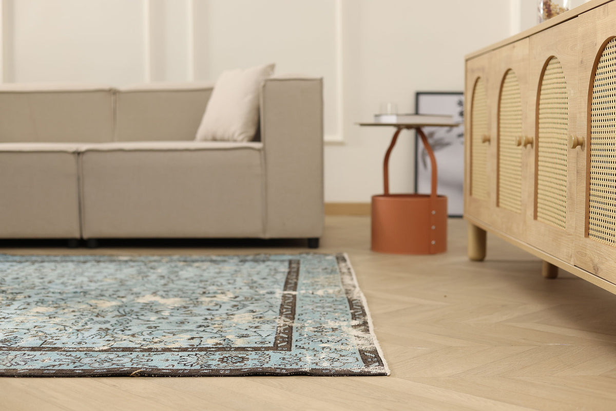 Vintage Isparta Turkish Area Rug 5x9 ft — Blue Overdyed (No. 40012)