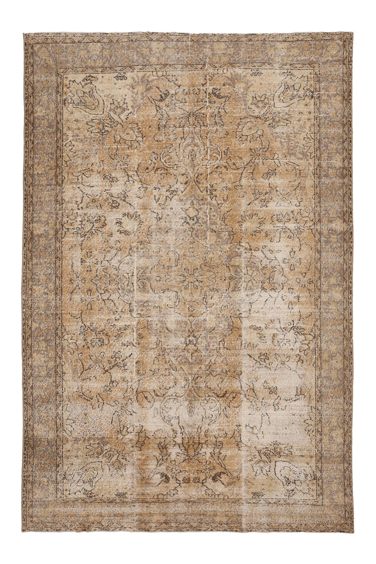 Vintage Isparta Turkish Area Rug 6x10 ft — Beige & Brown Floral (No. 40015)