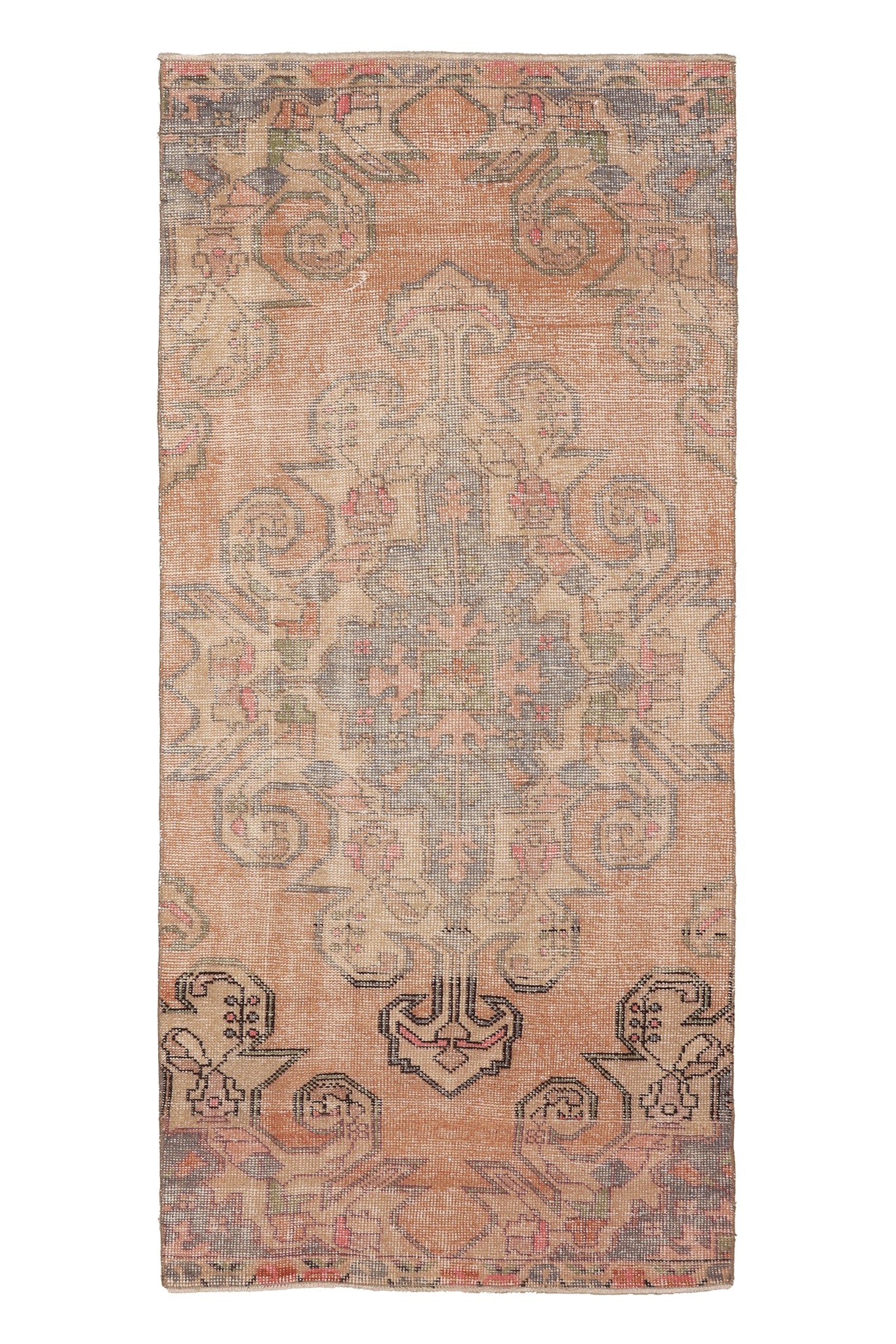 Vintage Nevşehir Turkish Runner Rug 3x7 ft — Beige & Brown Distressed