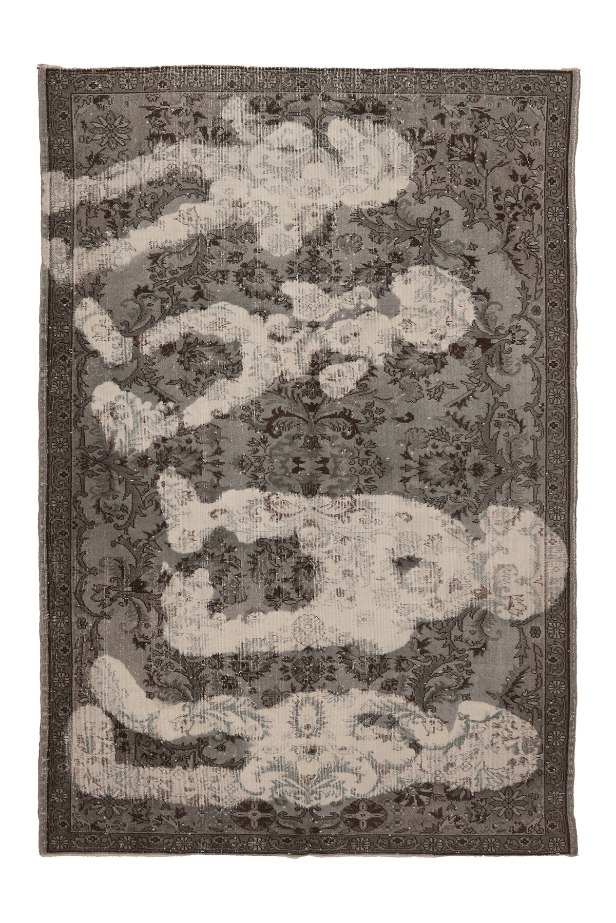 Vintage Isparta Turkish Area Rug 6x9 ft — Gray & White Distressed