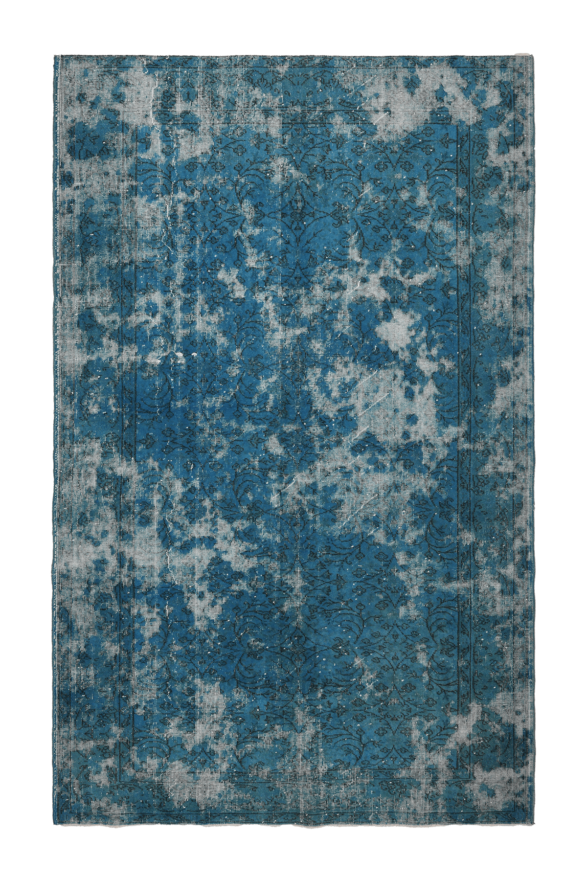 Vintage Isparta Turkish Area Rug 5x9 ft — Blue & Gray Overdyed
