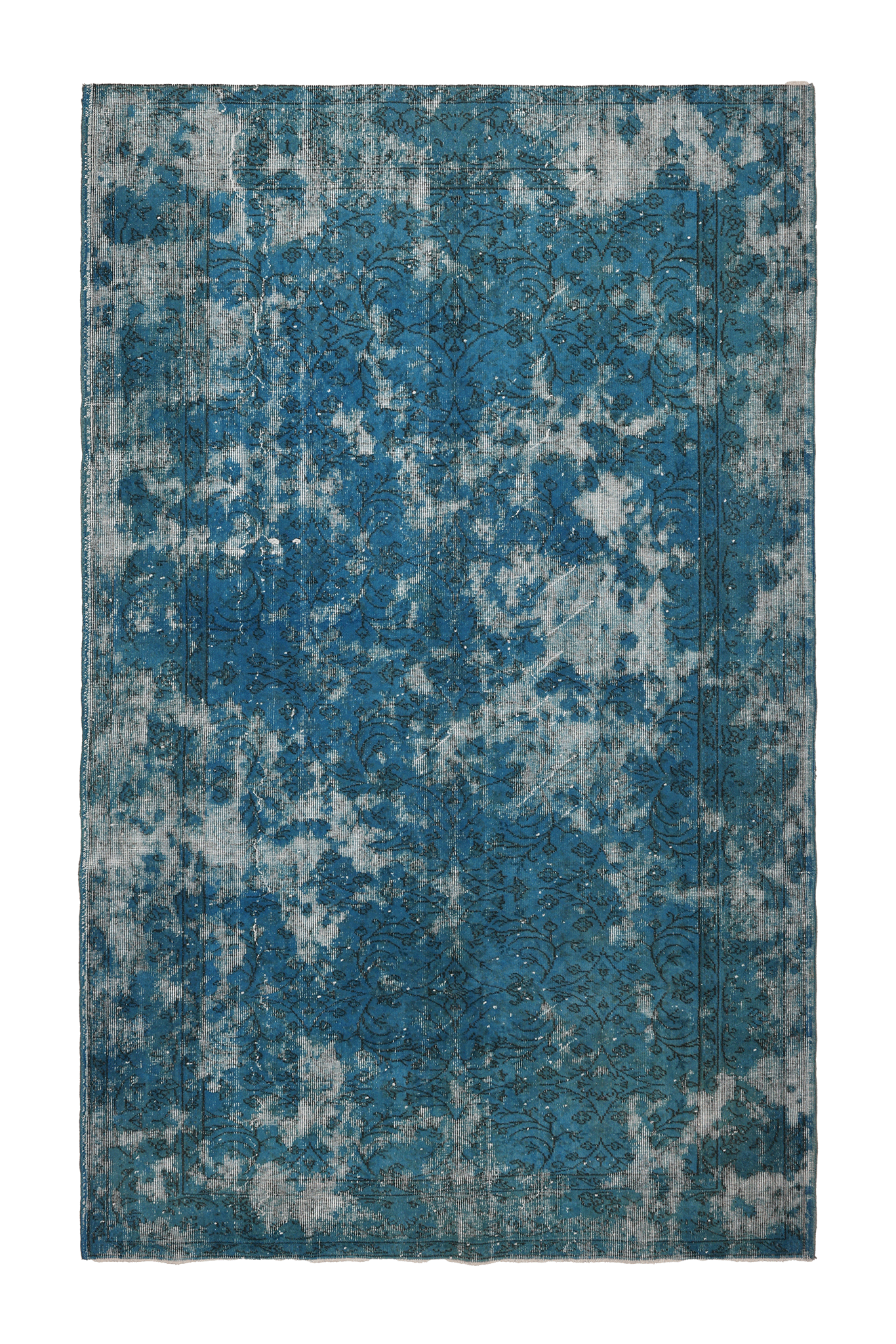 Vintage Isparta Turkish Area Rug 5x9 ft — Blue & Gray Overdyed