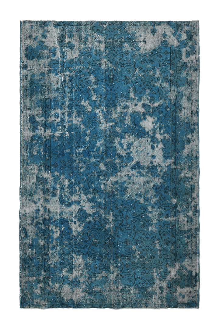 Vintage Isparta Turkish Area Rug 5x9 ft — Blue & Gray Overdyed
