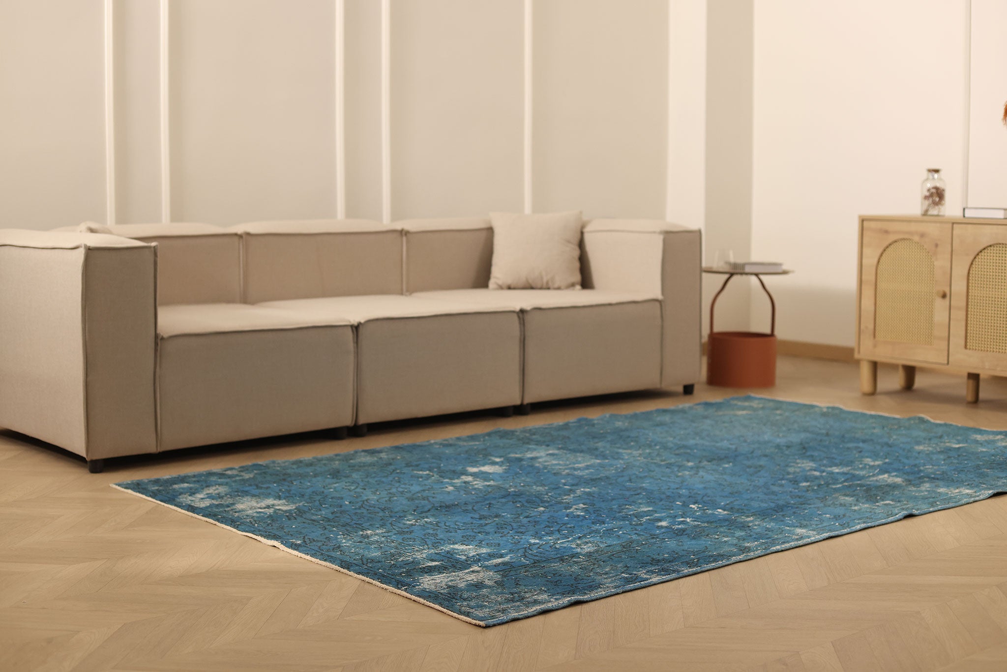 Vintage Isparta Turkish Area Rug 5x9 ft — Blue & Gray Overdyed