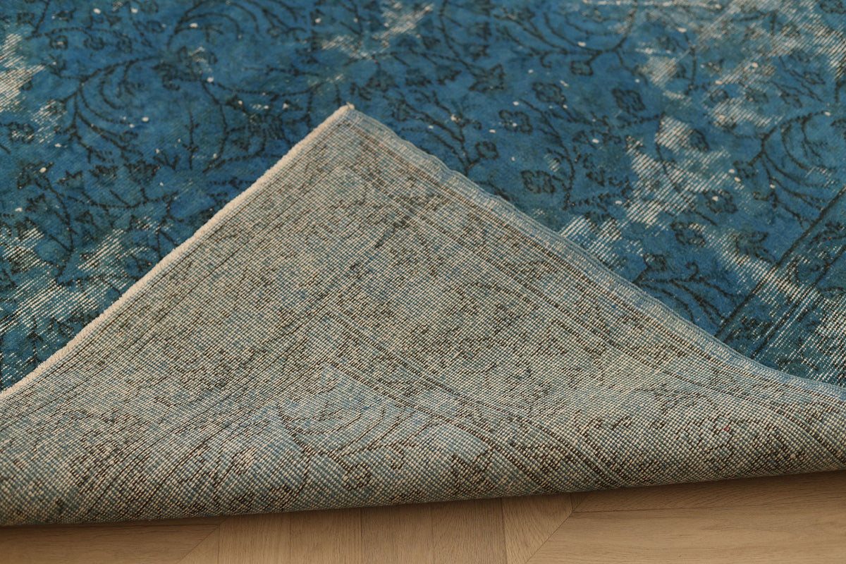 Vintage Isparta Turkish Area Rug 5x9 ft — Blue & Gray Overdyed