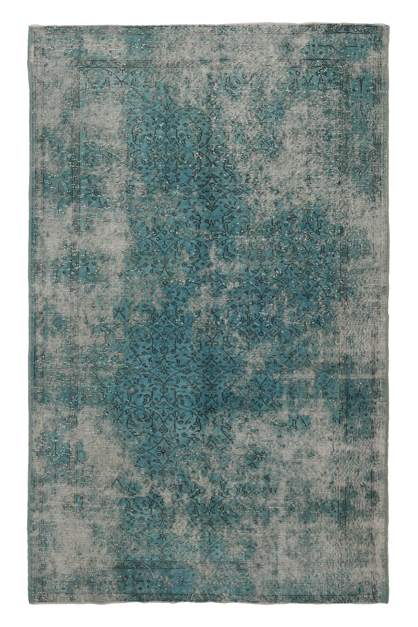 Vintage Isparta Turkish Area Rug 5x9 ft — Blue & Gray Overdyed (No. 40076)
