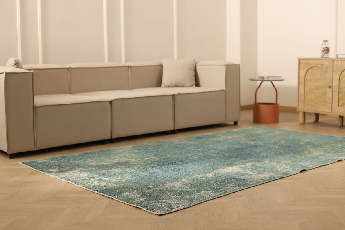 Vintage Isparta Turkish Area Rug 5x9 ft — Blue & Gray Overdyed (No. 40076)