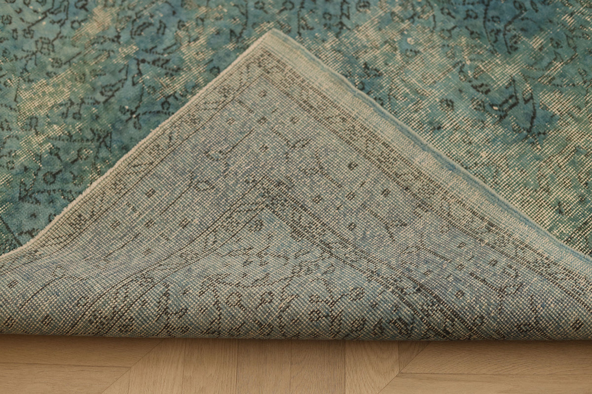 Vintage Isparta Turkish Area Rug 5x9 ft — Blue & Gray Overdyed (No. 40076)
