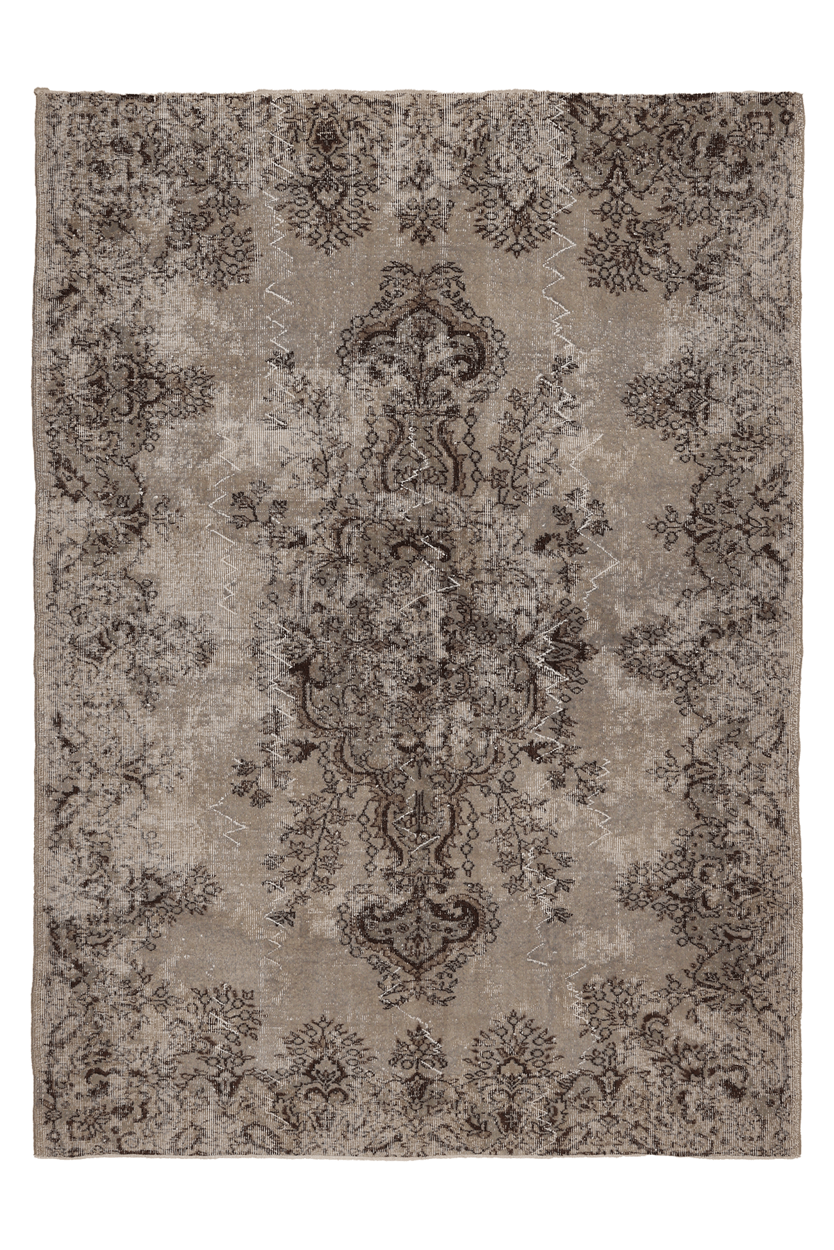 Vintage Isparta Turkish Area Rug 6x8 ft — Gray & Brown Floral