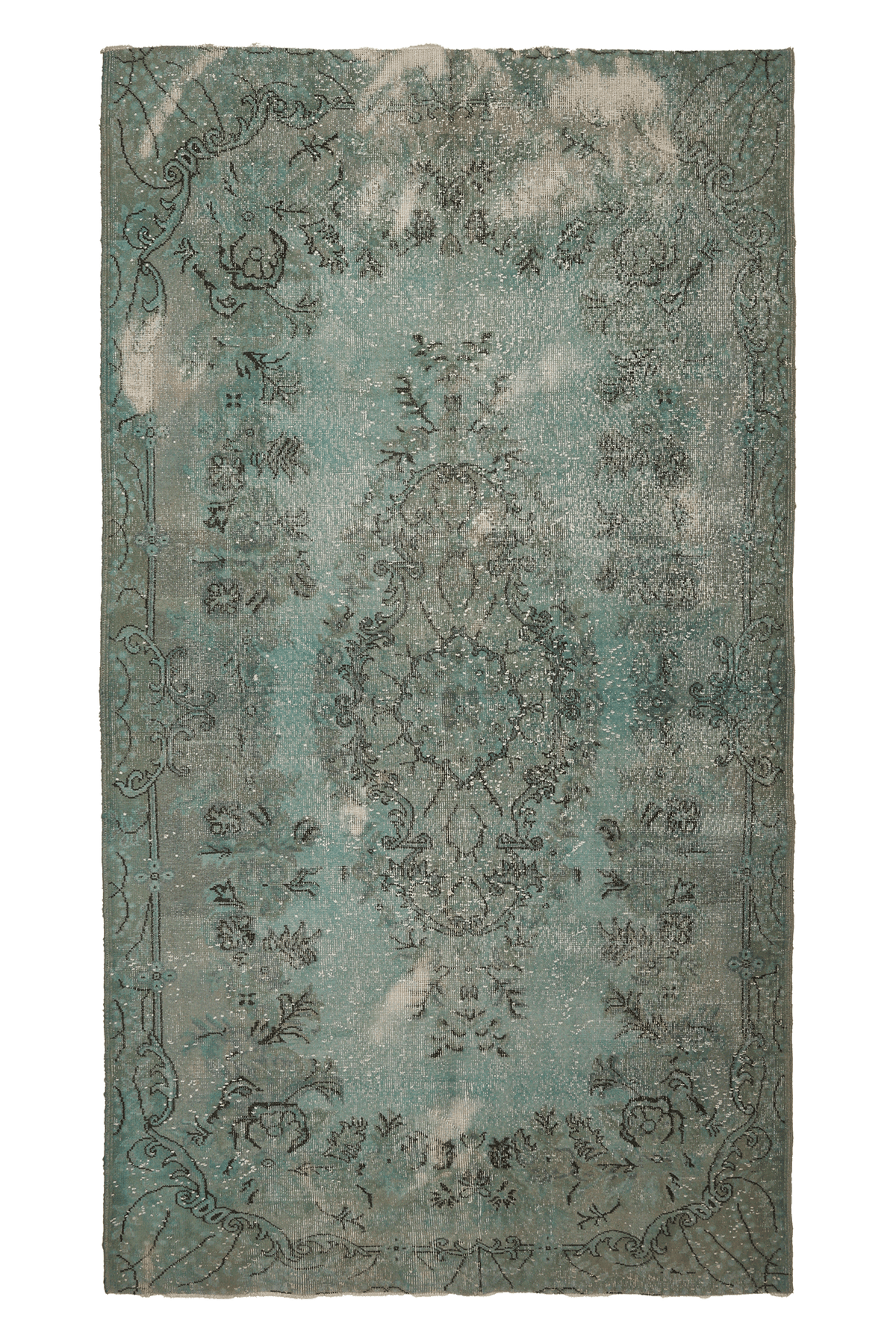 Vintage Isparta Turkish Area Rug 5x9 ft — Blue & Gray Overdyed (No. 40081)