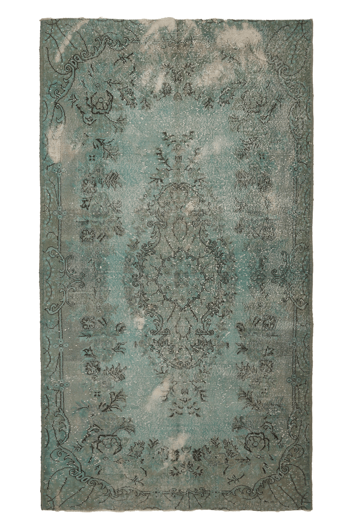 Vintage Isparta Turkish Area Rug 5x9 ft — Blue & Gray Overdyed (No. 40081)