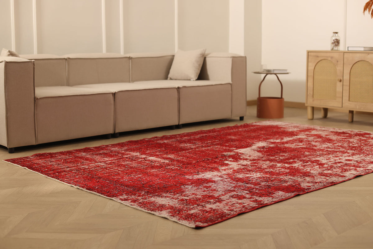 Vintage Isparta Turkish Area Rug 6x10 ft — Red & Gray Overdyed