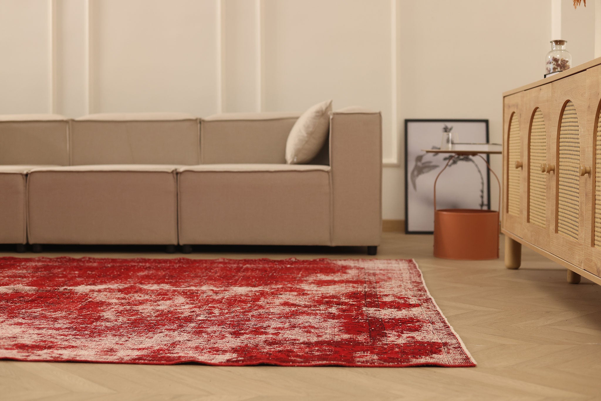Vintage Isparta Turkish Area Rug 6x10 ft — Red & Gray Overdyed
