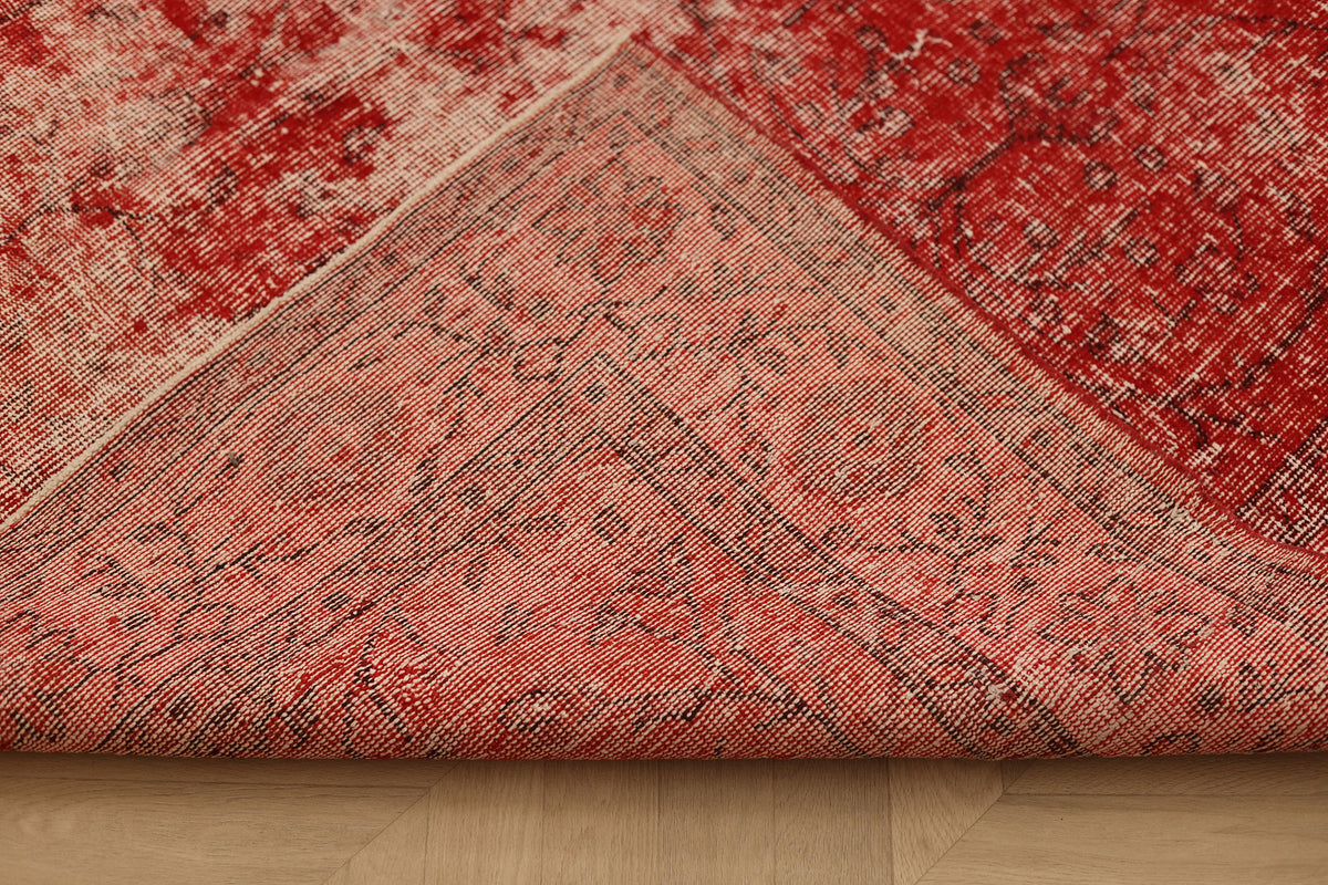 Vintage Isparta Turkish Area Rug 6x10 ft — Red & Gray Overdyed