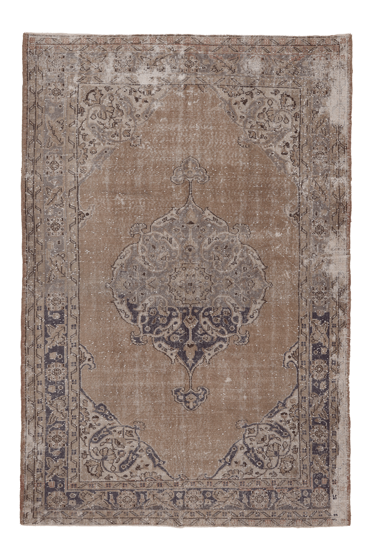 Vintage Isparta Turkish Area Rug 6x9 ft — Beige & Gray Floral