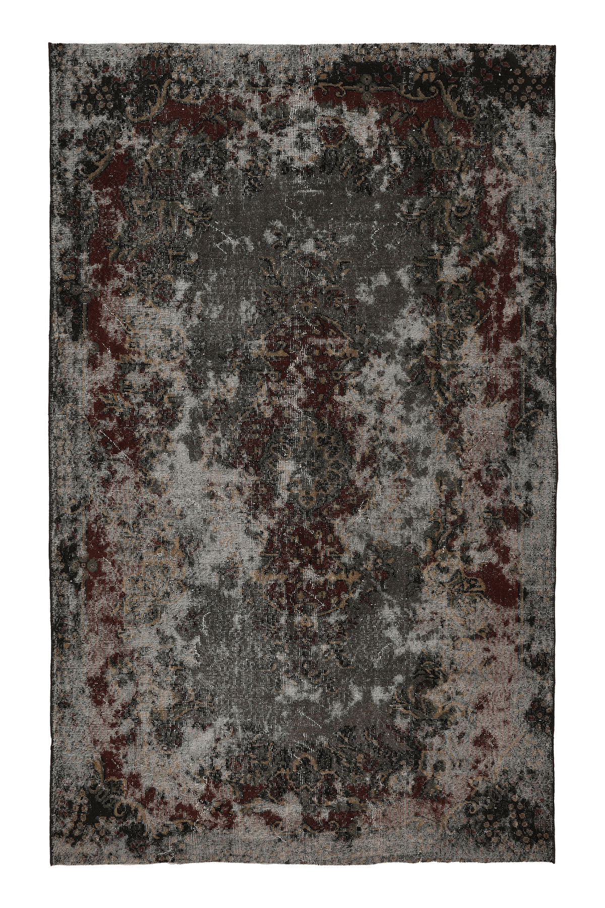 Vintage Isparta Turkish Area Rug 5x9 ft — Gray & Red Distressed