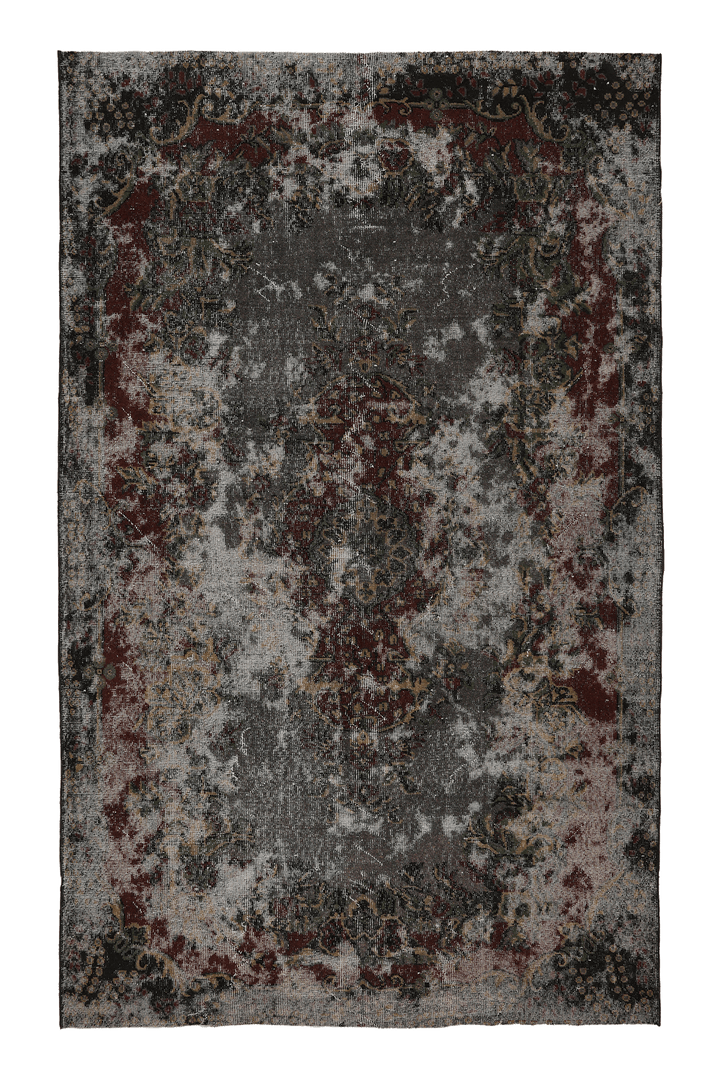 Vintage Isparta Turkish Area Rug 5x9 ft — Gray & Red Distressed
